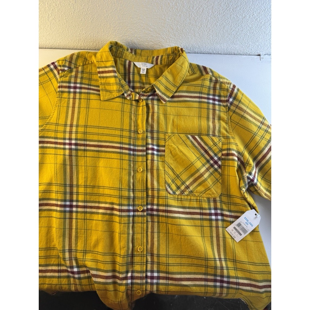 Time and Tru Women Yellow Plaid Flannel Button Up Shirt XXXL 3XL Plus T727109430